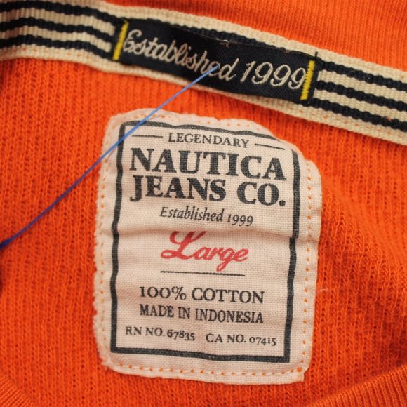 NAUTICA JEANS CO. Orange Thermal Shirt Size Large Long Sleeve Crew Neck Embossed - Picture 10 of 10